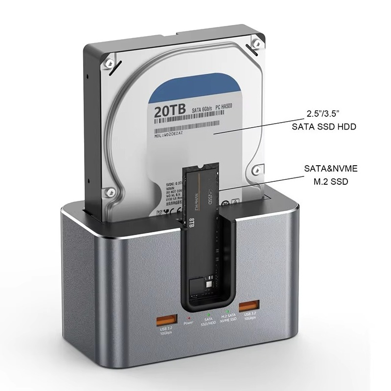 Ssd Hard Drive - EE1カスタムオールインワンデュアルバイ外付けハードドライブSSD HDDドッキングステーションエンクロージャーケース タイプC USB C アルミニウム製